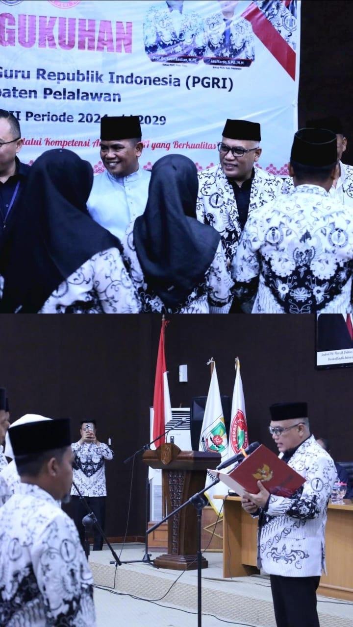 Bupati Zukri Hadiri Pengukuhan PGRI Pelalawan, Prof. Adolf Bastian Tekankan Pentingnya Kompetensi Guru di Era Teknologi